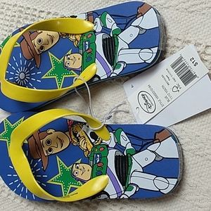 Boys Disney Flip Flops Woody & Buzz Lightyear Blue & Yellow Size 11/12 Youth